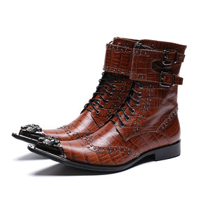 Autumn Austomized Serpentine Men's Boots Bar Party Personality Medium Tip Luxury Model Martins Singer Rivet Leather