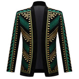 Luxury Embroidery Cardigan Blazer Jacket Men's Shawl Lapel Slim Fit Striped Suit Jacktes Party Prom Wedding Mart Lion   