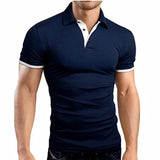 Men's T-shirt Lapel Casual Short-sleeved Stitching Solid Color Pullover Mart Lion   