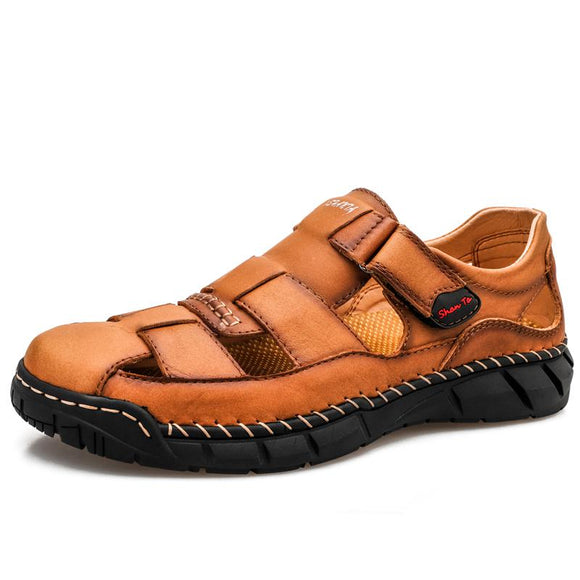  summer classic men's sandals leather outdoor casual shoes Rome cowhide beach shoes slippers Mart Lion - Mart Lion