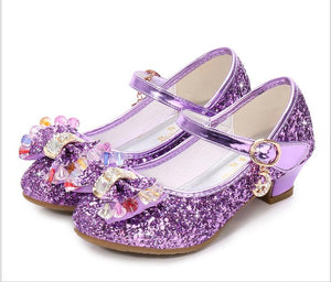 Children Princess Sandals Kids Girls Wedding Shoes High Heels Dress Bowtie Gold Leather Girls Casual Mart Lion   