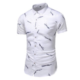 Summer breathable cotton Men's Slim Printed Hawaiian vacation Short sleeve shirts Office casual work Mart Lion 5012 white Asian size M 