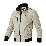 Bomber Jacket Men's Casual Windbreaker Coat Autumn Outwear Stand Slim Military Jacket Men's Mart Lion Khaki S 