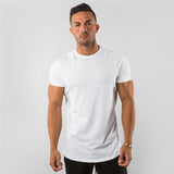 Stylish Plain Tops Fitness Men's T Shirt Short Sleeve Muscle Joggers Bodybuilding Tshirt Male Gym Clothes Slim Fit Tee Shirt Mart Lion White M 
