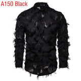 Black Feather Lace Shirt Men's See Through Clubwear Dress Shirts Men's Event Party Prom Transparent Chemise Mart Lion Black 1 US Size S 