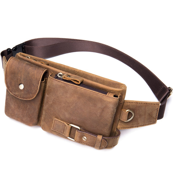 Genuine Leather Waist Packs Men's Waist Bags Fanny Pack Belt Bag Phone Bags Travel Small Waist Bag Leather Mart Lion 9080-crazybrown China 