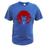 Dark Style Samurai Cat T shirt Ukiyoe Culture Design Digital Print 100% Cotton Tops Tee Mart Lion Blue EU Size S 