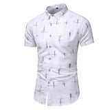 Summer breathable cotton Men's Slim Printed Hawaiian vacation Short sleeve shirts Office casual work Mart Lion 5014 white Asian size M 