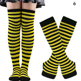 1 Set of Women Girls Over Knee Long Stripe Printed Thigh High Cotton Socks Gloves  Overknee Socks Mart Lion 6  