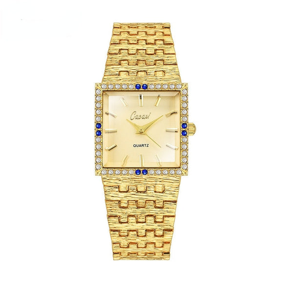 Ladies Watch Stainless Steel Band Diamond Diamond Green Square Dial Gold Mart Lion SB2021102827-1  