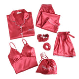 Sleepwear For Women Pyjama Set Pajama Home Clothes Silk Pyjamas 7 Pcs Pajama Mart Lion Red M 