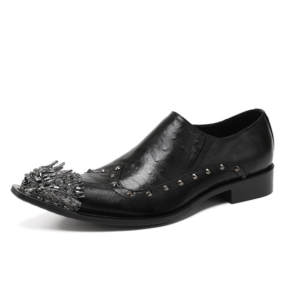 Summer dress men shoes black snake embossed Genuine leather dragon head pointed party Trend wedding Mart Lion black 2 40 China
