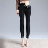 Winter Thick Fleece Women Jeans Slim Skinny High Waist Elasticity Pencil Pants Classic Velvet Denim Trousers Mart Lion black 25 China