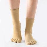 Unisex Solid Color Men's Toe Socks Women Combed Cotton Black Harajuku Kimono Flip Flop 5 Finger Socks Mart Lion Khaki EU(37-43) 