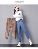 Fleece Boyfriend jeans Harem Pants Women Winter Thick Warm Casual Loose Mom Denim Trousers Soft Velvet Clothing Mart Lion   
