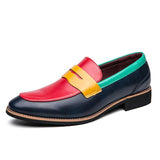 Wedding Leather Oxfords Men's Dress Shoes Slip On Breathable Driving Multi Color Penny Loafers Pointed Toe Mart Lion Red 6.5 