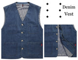  Men's Suit Vests Denim Blue Waistcoat Vest Multi-pocket Groomsmen Casual Suit Vest gilet clothing Mart Lion - Mart Lion