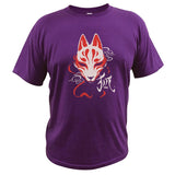 Japanese Fox T Shirt Culture Chinese Demons Design Graphic Homme 100% Cotton Gifts Mart Lion purple EU Size S 