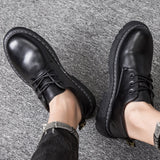 Men's Black Leather Shoes Lace Up Trendy British Style Martens Boots Male Low-Cut Leisure Offical Party Design Shoes