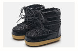Winter Warm Kids Snow Boots -30 Degree Real Fur Sequins Platform Shoes Girls Boys Ankle Boots Space Mart Lion   
