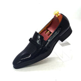 Men's Dress Shoes Black Patent Leather loafers With Black String Pointed Toe Party Wedding Formal Luxury Mart Lion   