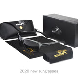 Men's Polarized Sunglasses Classic Rectangle Aluminum Magnesium Frame UV Night Vision NX Mart Lion gun gray  