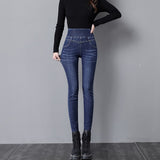 Jeans for Women High Waist Stretch Slim Skinny Casual Korean Version Retro Female Pencil Denim Trousers Mart Lion Navy blue 26 