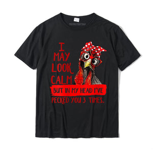Women's Funny I May Look Calm But In My Head Pecked You 3 Times T-Shirt Coming Men's Cotton Tops T Shirt Summer Mart Lion Black XS 