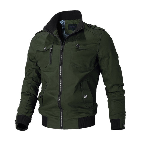 Bomber Jacket Men's Casual Windbreaker Coat Autumn Outwear Stand Slim Military Jacket Men's Mart Lion Army Green S 