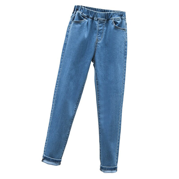  Stretch Skinny Jeans Clothes Women Mom Denim Pants High Waist Elastic Band Slim Pencil Pants Light Blue Black Mart Lion - Mart Lion