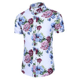 Vintage Designer Shirts For Men's Korean Clothes Floral Printed Slim Short Sleeve Holiday Vacation Hawaiian Shirt Blusas