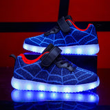 Usb Luminous Kids Sneakers Boys Flashing Light Spider Shoes Girl Baby Breathable Led Illuminated Children Glow Up Mart Lion Spider-Blue 26 