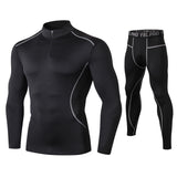 Men's 2 Pcs Fitness Suit Running Set Quick Dry Gym Sportswear Long Sleeve T Shirt Legging Pants Tracksuit Sports Suits Mart Lion black grey set S 