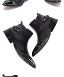 Autumn Pointed Short boots Serpentine Metal Rivet Cowhide Letter button Chelsea Model Formal wear Leather Mart Lion   