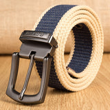 Military Tactical Canvas Belt for Men's Women Metal Pin Detachable Buckle Waist Strap Belts for Jeans ceintures 130 140 150 160cm Mart Lion Navyblue stripes 100cm(waist80-85cm 