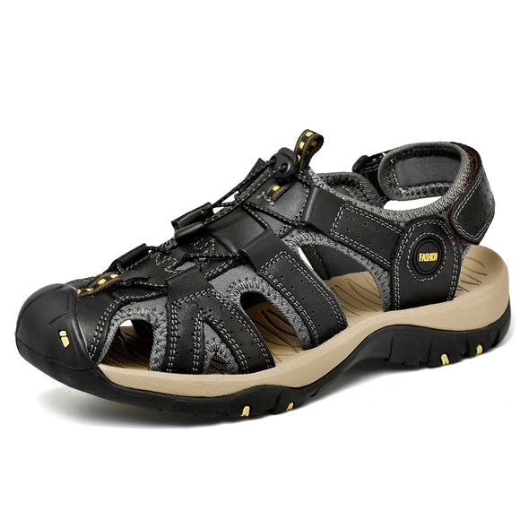 Men's Shoes Genuine Leather Sandals Summer Causal Beach Outdoor Casual Sneakers Mart Lion Black 6.5 