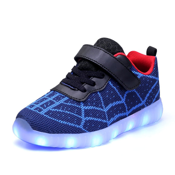 Usb Luminous Kids Sneakers Boys Flashing Light Spider Shoes Girl Baby Breathable Led Illuminated Children Glow Up