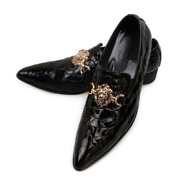 Summer pattern Men's Shoes Pointed Calf Office Dress Crocodile print Luxury Wedding Mart Lion Black 43 China