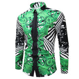 Green Creativity Designer Shirts For Men's Casual Printed Social Dress Vintage Blusa Masculina Mart Lion DC561 M 
