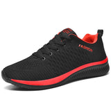 Black Sneakers Men's Sport Shoes Mesh Breathable Men's Walking Ultralight Sneakers Tennis shoes homme Mart Lion Black Red-9088 36 CN
