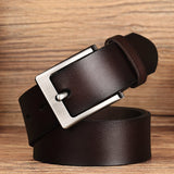 Cow Genuine Leather Belt for Men's Metal Pin Buckle Jeans Belt Cowskin Casual Belts Belt Cowboy Waistband Mart Lion Coffee 100cm 