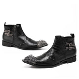 Autumn Party Men's boots Lron head Tip Rivet Metal buckle Cowhide Gao Bang Luxury Leather Social contact Wedding shoes Mart Lion   