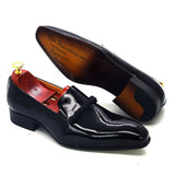 Men's Dress Shoes Black Patent Leather loafers With Black String Pointed Toe Party Wedding Formal Luxury Mart Lion   