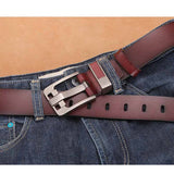 letter Pin Buckle Cow Genuine Leather Men's Belt Vintage Jeans Cowskin Belts Mart Lion   