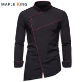 Men's Irregular Long Sleeve Shirt Solid Color Oblique Button Social Office Work Clothes Clothing Chemise Homme Mart Lion   