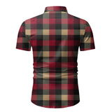 Red Plaid Shirt Men's Summer Brand Classic Short Sleeve Dress Shirt Casual Button Down Office Workwear Chemise Homme Mart Lion   