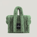 Luxury Faux Fur Tote Bag Designer Soft Plush Women Handbags Pluffy Shoulder Crossbody Bags Warm Winter Big Shopper Purses Mart Lion Green  