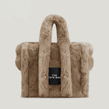 Luxury Faux Fur Tote Bag Designer Soft Plush Women Handbags Pluffy Shoulder Crossbody Bags Warm Winter Big Shopper Purses Mart Lion Khaki  