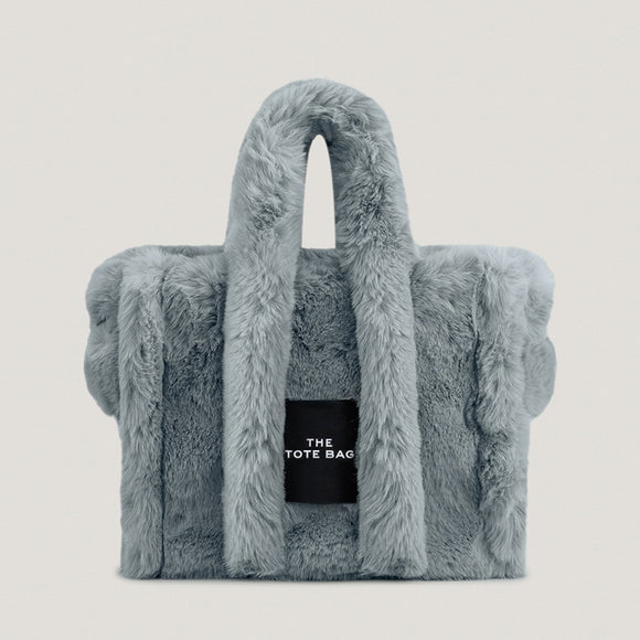 Luxury Faux Fur Tote Bag Designer Soft Plush Women Handbags Pluffy Shoulder Crossbody Bags Warm Winter Big Shopper Purses Mart Lion Blue  