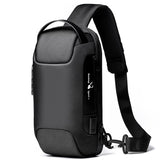MEN'S Waterproof USB Oxford Crossbody Bag Anti-theft Shoulder Sling Bag Multifunction Short Travel Messenger Chest Pack For Male Mart Lion Black 16 x 11 x 33 cm China